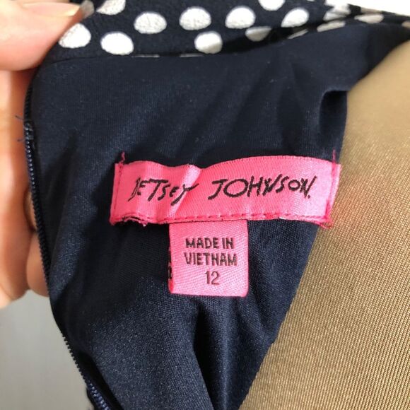 BETSEY JOHNSON Dress Womens 12 Blue White Sleeveless Polka Dot Ruffled Mock Neck - Picture 13 of 14